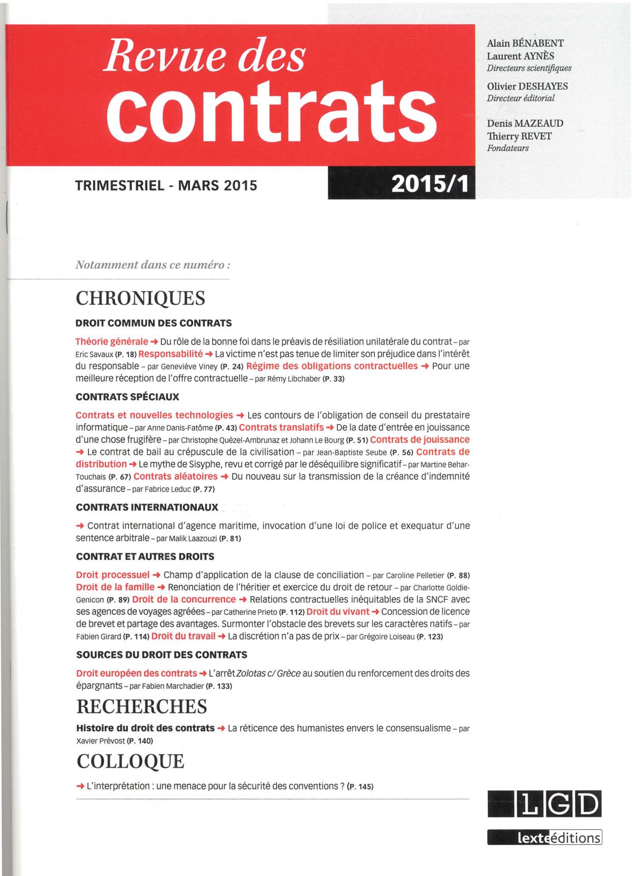 Revue des contrats